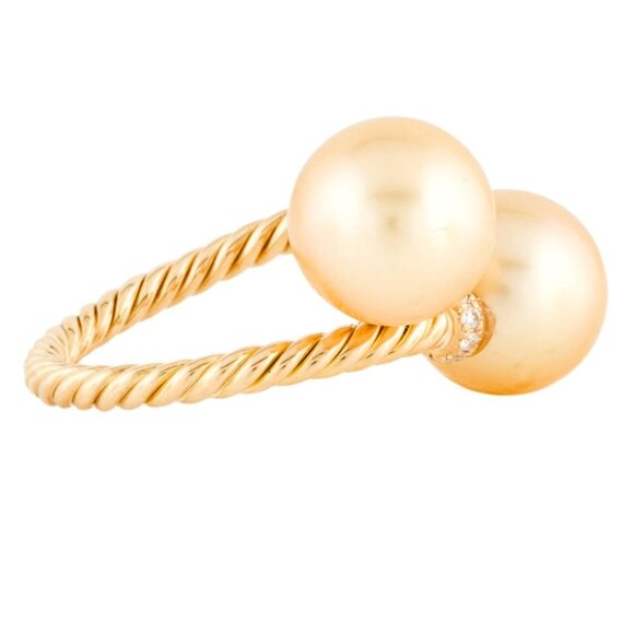 DAVID YURMAN 18K YELLOW GOLD PEARL & DIAMOND SOLARI BYPASS COCKTAIL RING - Picture 1 of 10